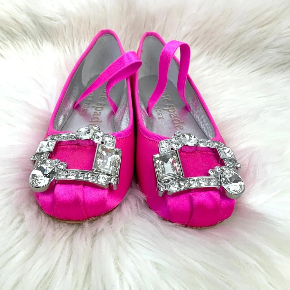 NEW Kate Spade Renata Hot Pink Satin Jewel Embellished Mary Jane Ballet Flats 5
